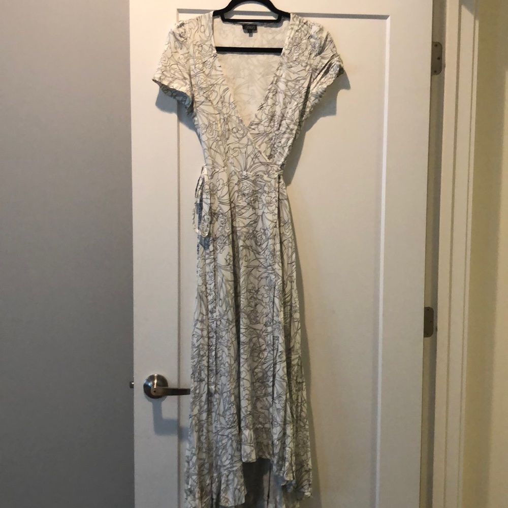 Black abs white wrap dress